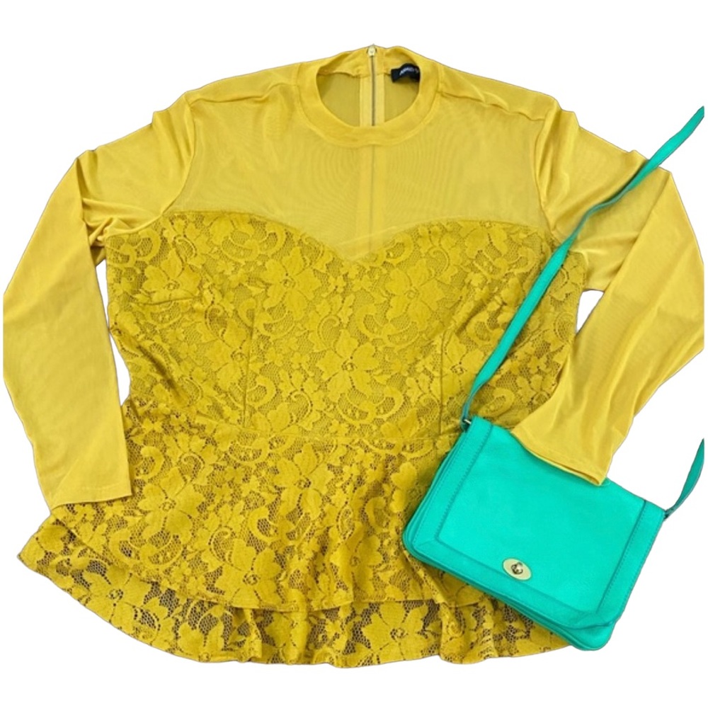long sleeve sheer sleeve and back lace sweet heart shape ruffle top